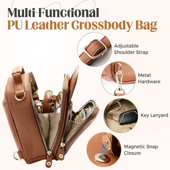 Stylish Brown Crossbody Bag for Women - Anti-Theft Design with Wallet Included - Picture 5 of 8